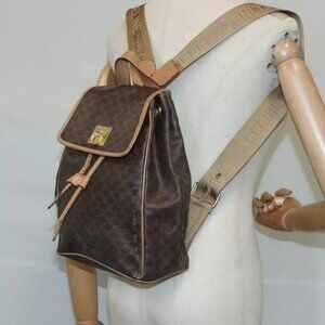 CELINE Macadam Canvas Backpack PVC Leather Brown Gold Authentic
